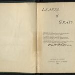 Inscription, spine, and signed title page of the 1882 Author's Edition of Leaves of Grass.