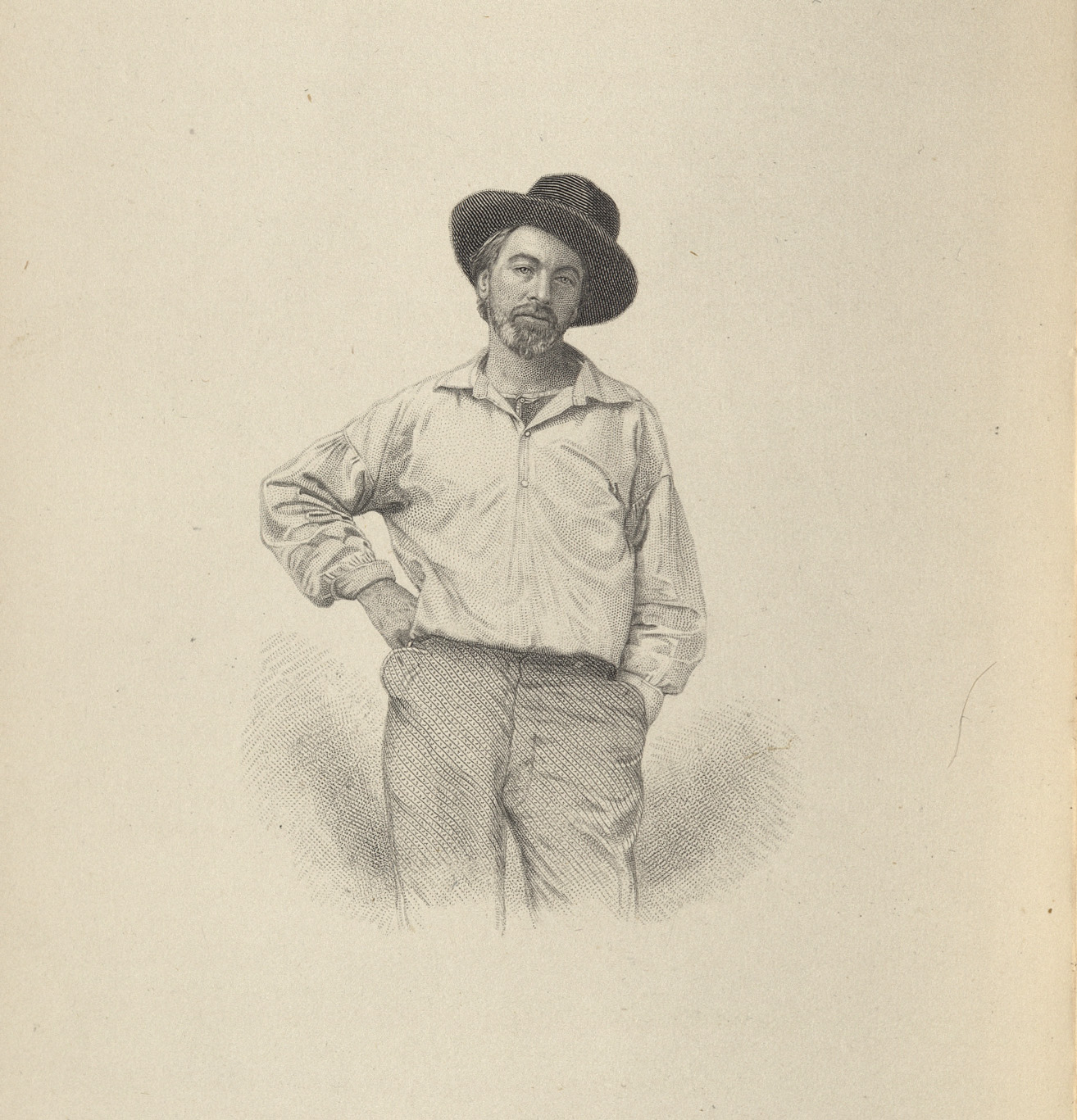 1855 engraving of Whitman from the Author's Edition, 1882