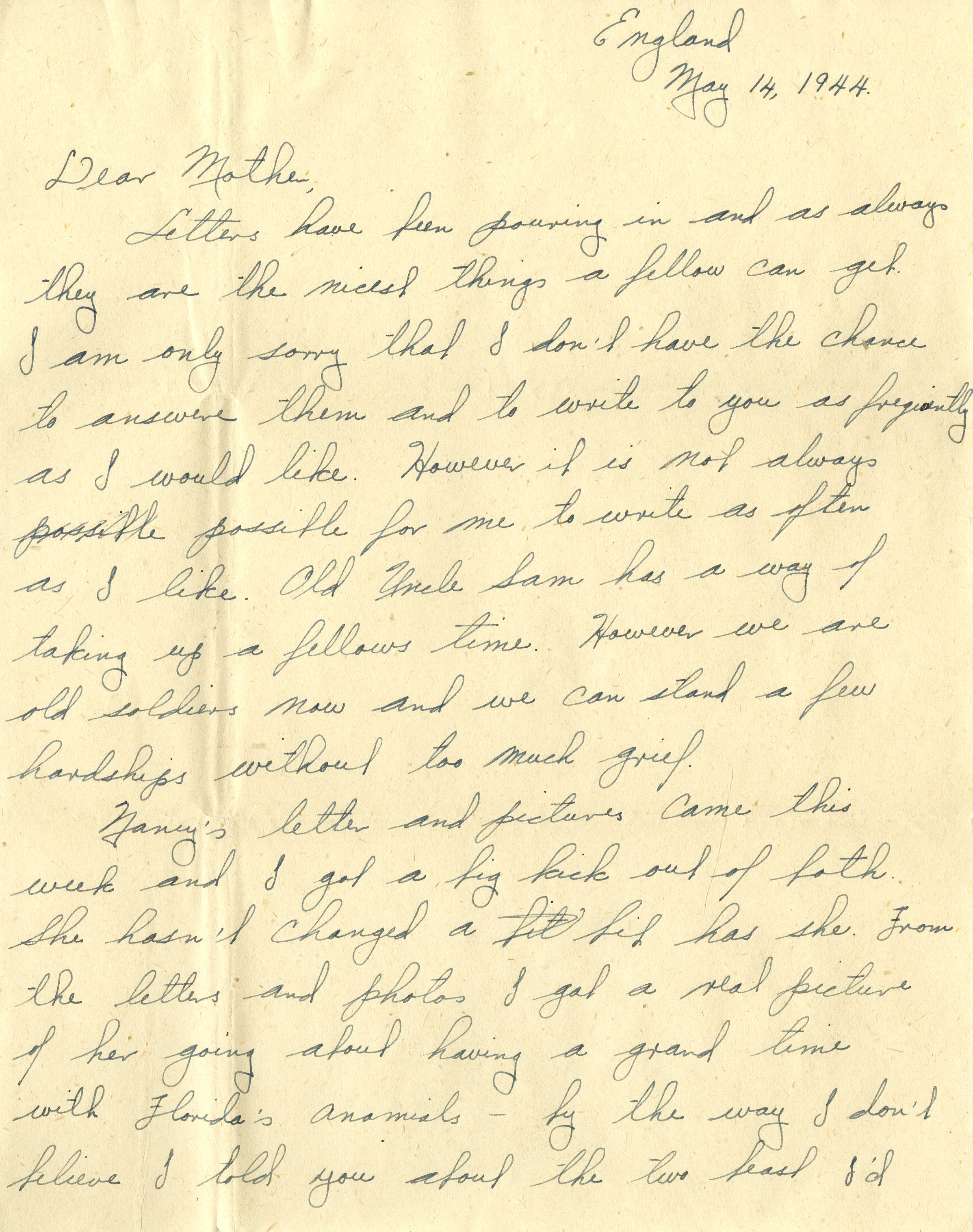 Letter from Jimmy Monteith to his mother, 14 May 1944, first page