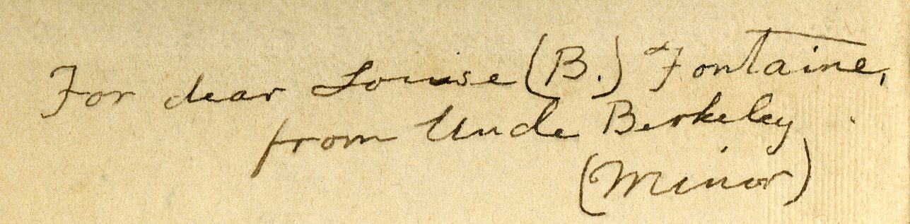 Inscription from Berkeley Minor to his niece Louise B. Fontaine in the front of Berkeley Minor's annotated copy of The Real Lincoln (1904).