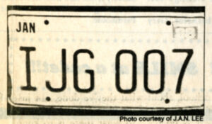 Photograph of Jack Good's Virginia license plate (from Collegiate Times, 10 Feb. 1989)