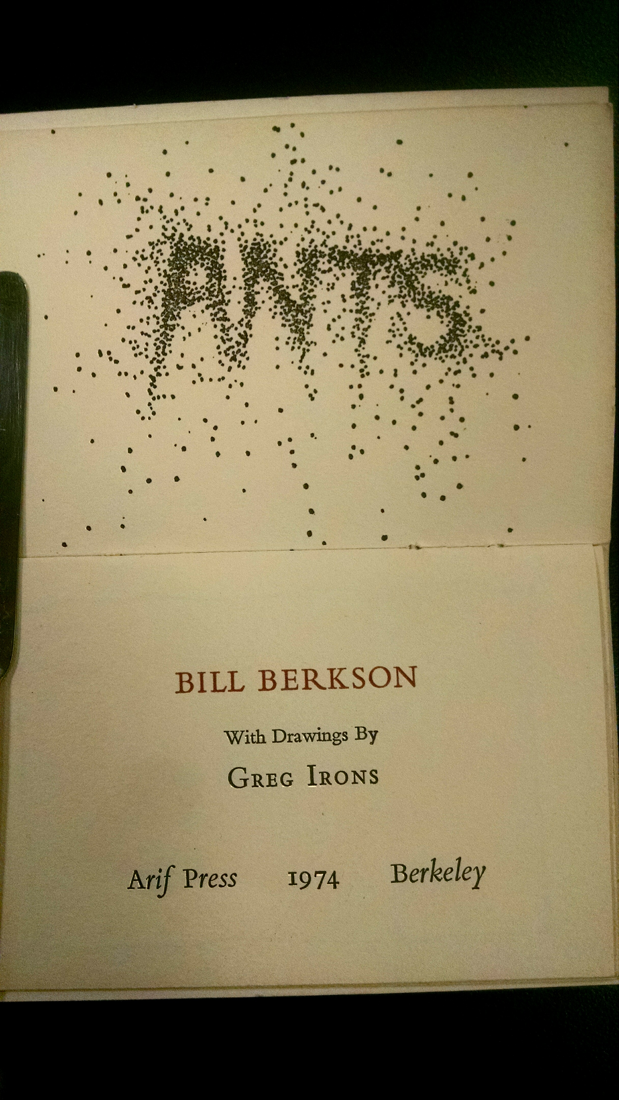 Bill Berkson "Ants" inside cover