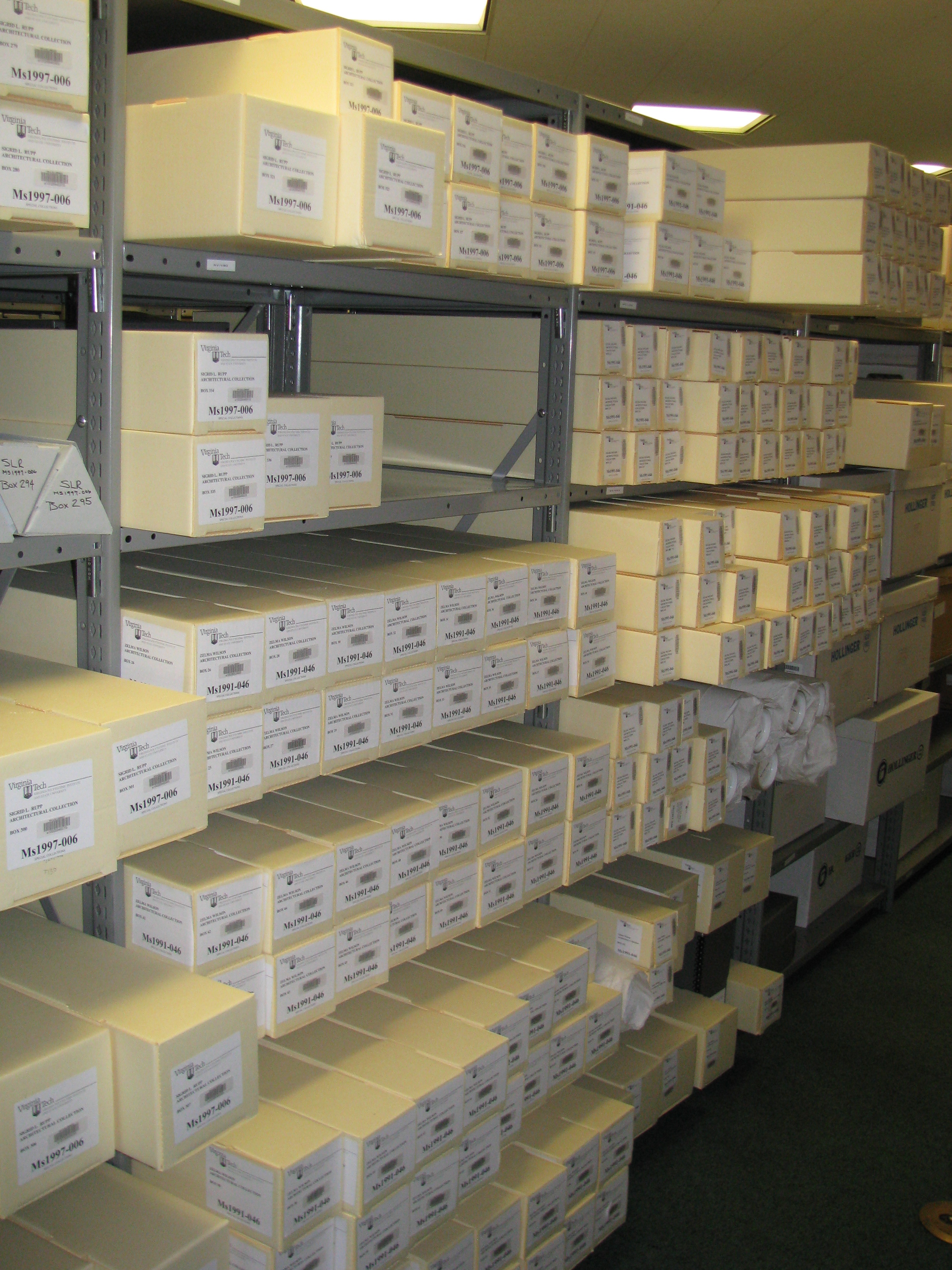 These boxes contain rolled architectural drawings from two large IAWA (International Archive of Women in Architecture) collections. 