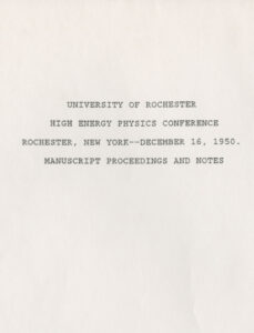 Typescript Cover for Manuscript Proceedings and Notes, First Rochester Conference on High Energy Physics