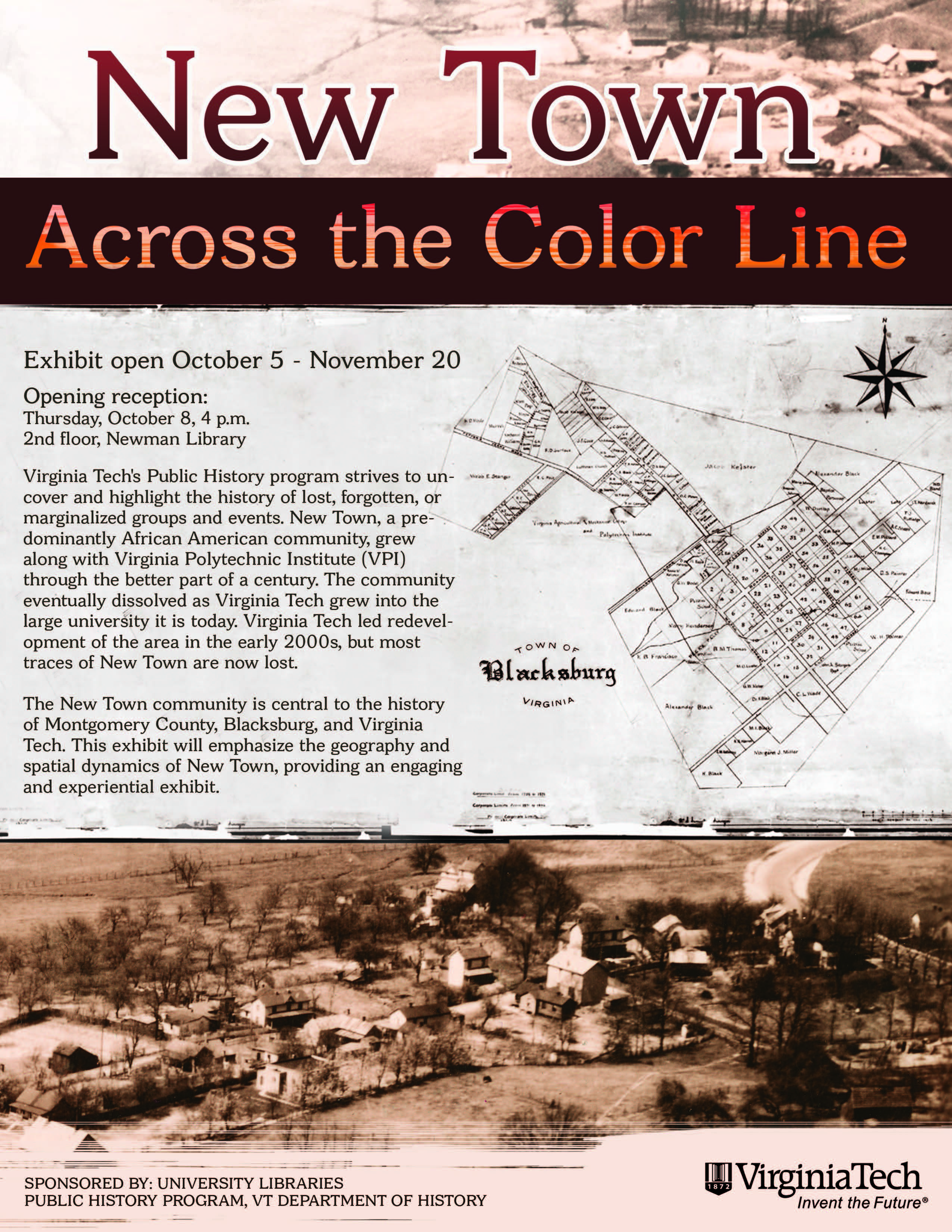 Brochure for New Town Exhibit on display in Newman Library, October 5 - November 20