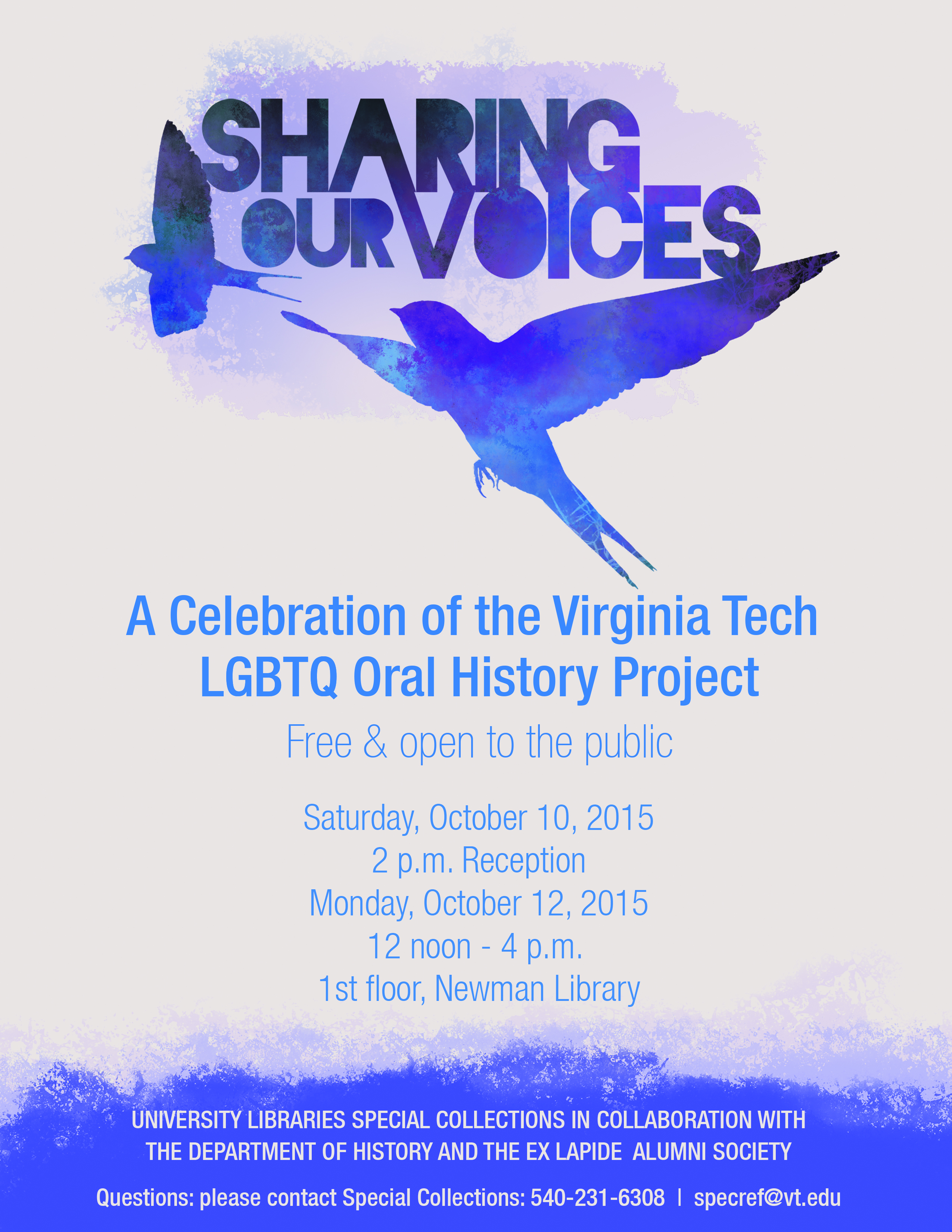 Invitation to celebration of Virginia Tech LGBTQ Oral History Project 