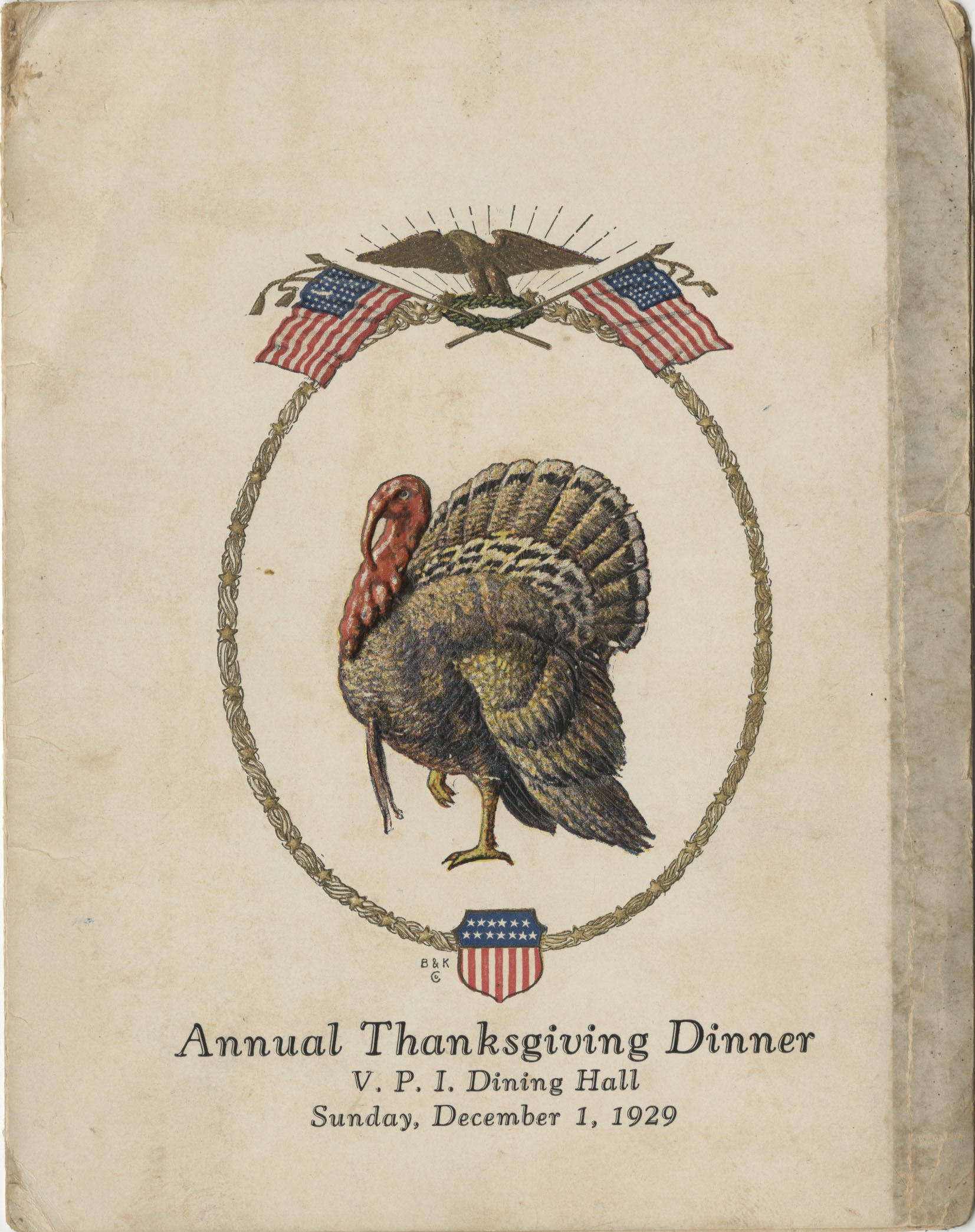 1929 Thanksgiving Dinner Menu