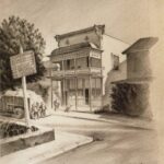 Sketch of Main Street in Blacksburg, Virginia by G. Preston Frazer