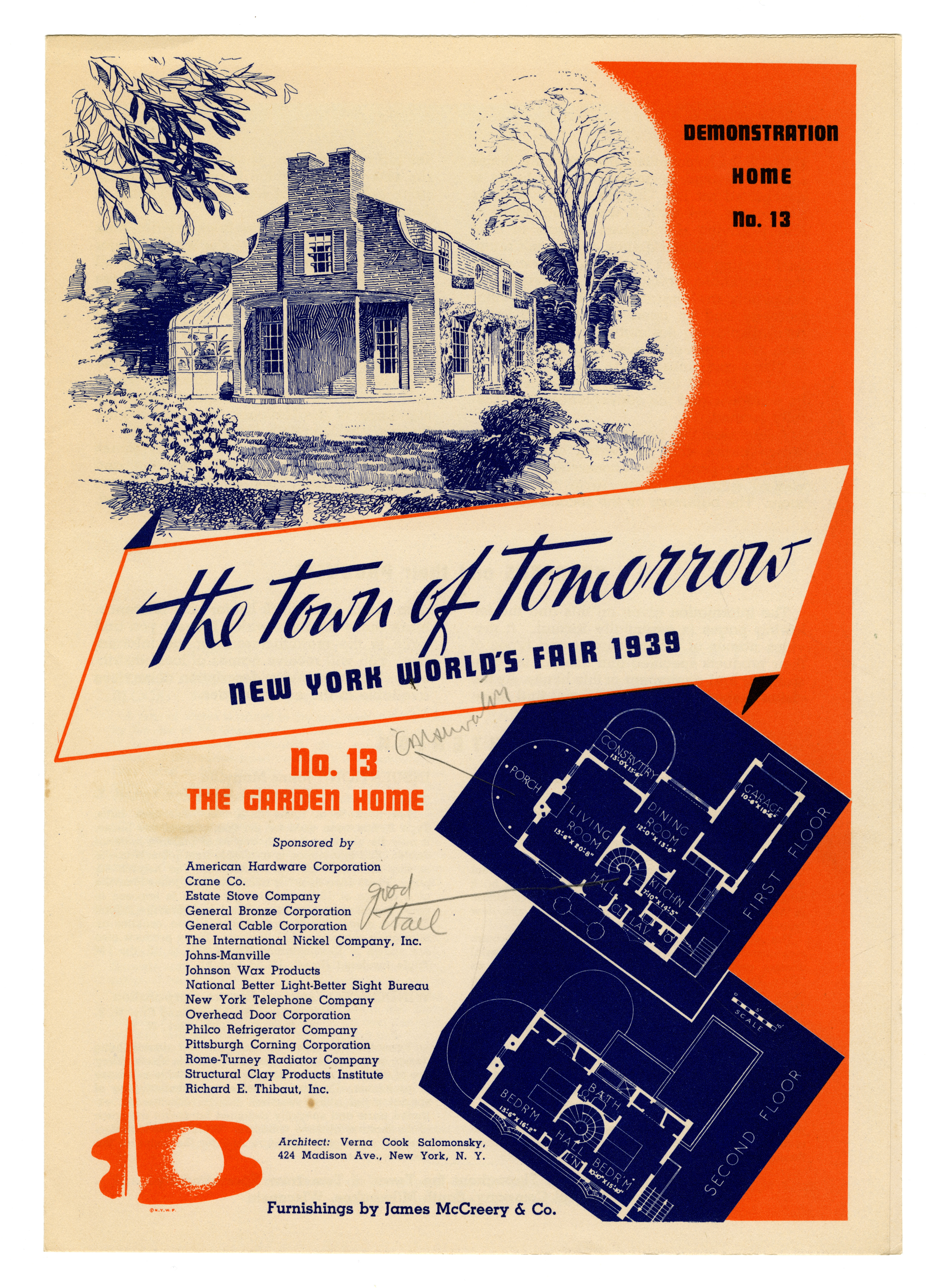 Demonstration Home Brochure No. 12, "Town of Tomorrow" Model Village, New York World's Fair, 1939. Designed by Verna Cook Salomonsky.