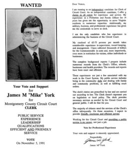 James M. "Mike" York, Independent candidate, 1991