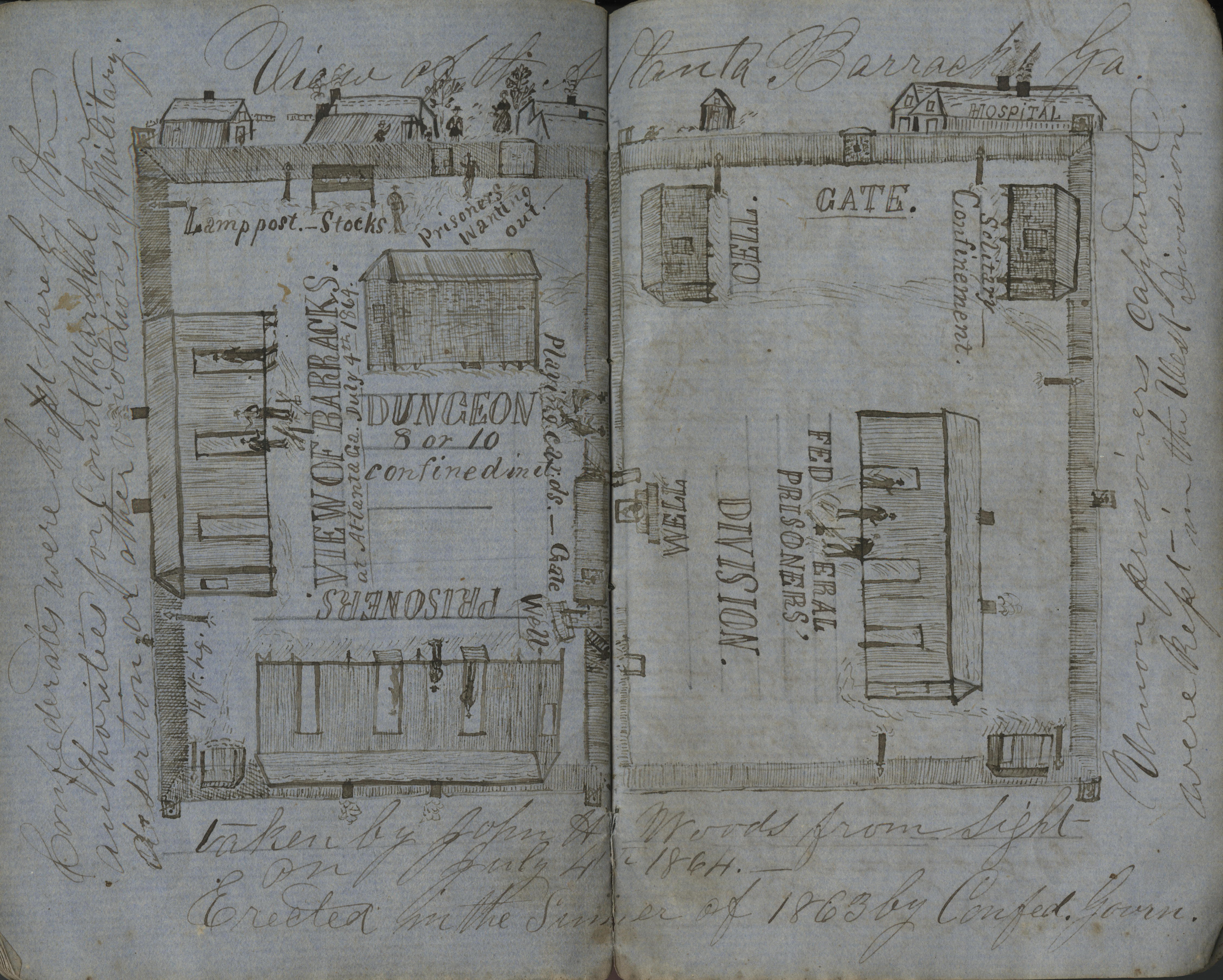 Woods' drawing of the Atlanta Prison Barracks