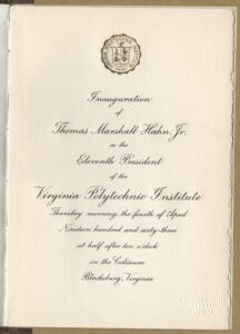 Program for Hahn's 1963 presidential installation