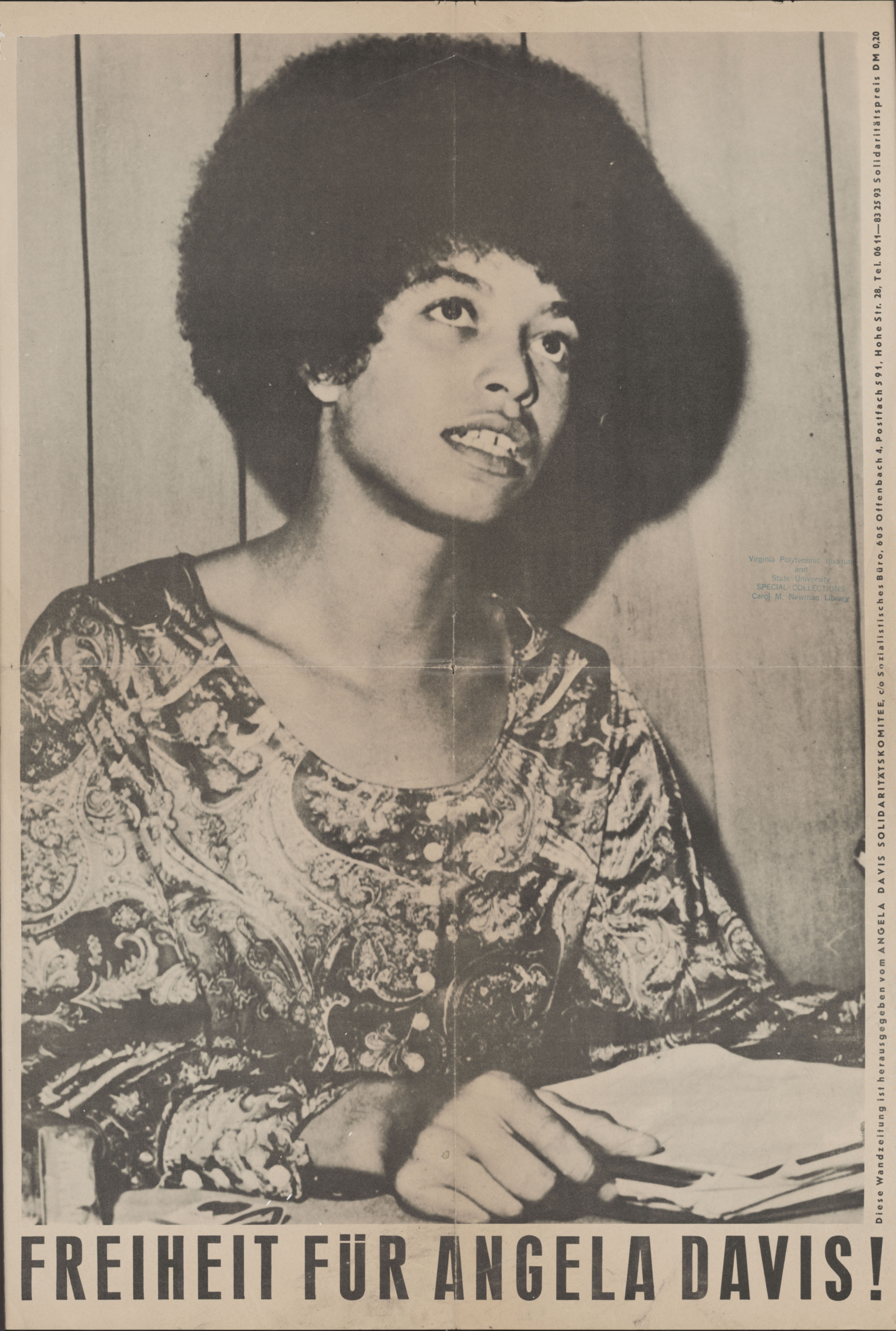 German Language poster: Freiheit für [Freedom for] Angela Davis, c. 1971-72 (front)