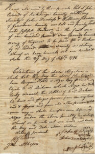 A bill of sale for a slave, a young boy named Elijah, in 1796