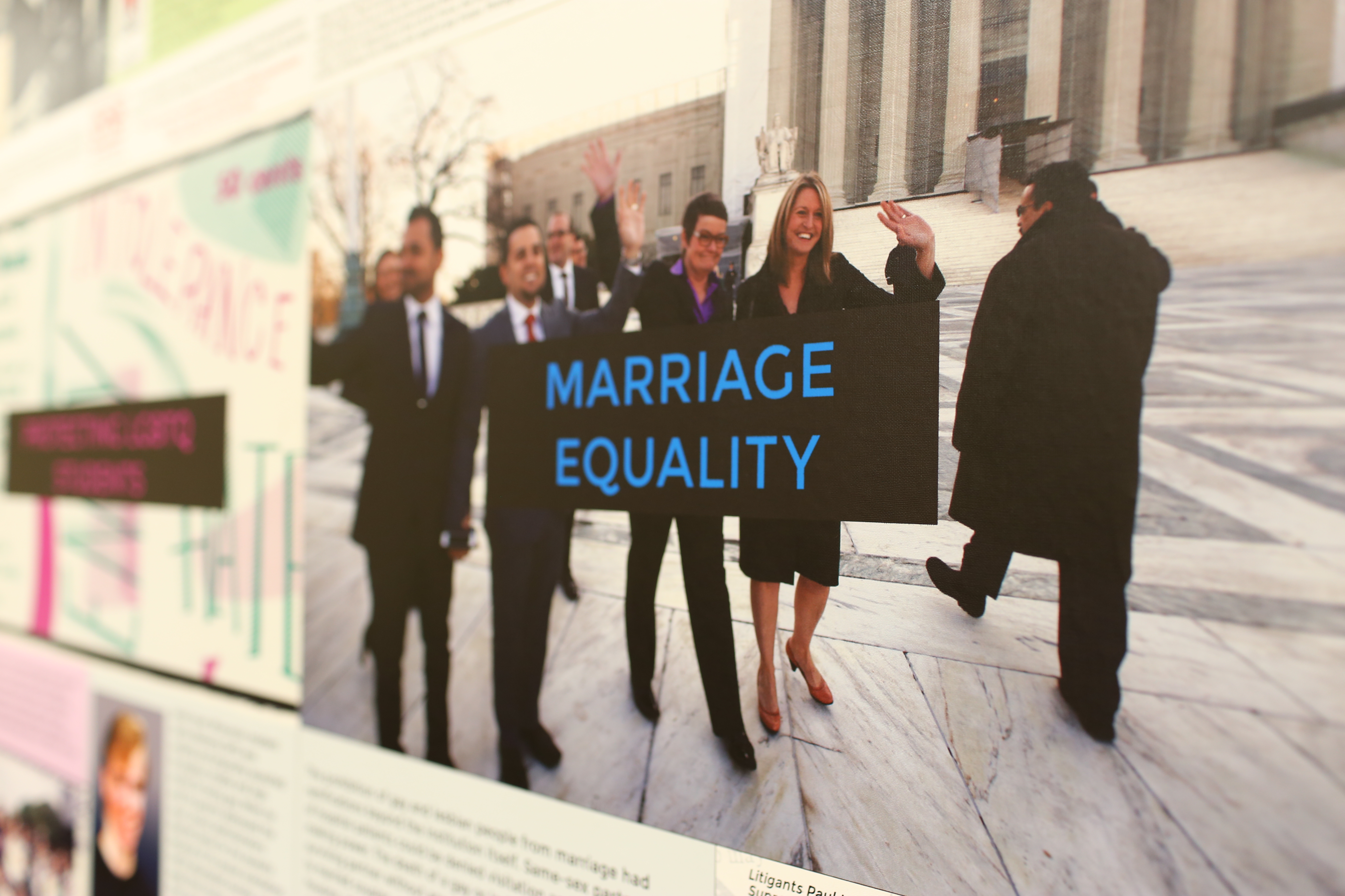 Closeup of the "Marriage Equality" poster from The History of the LGBTQ Civil rights Movement exhibit.