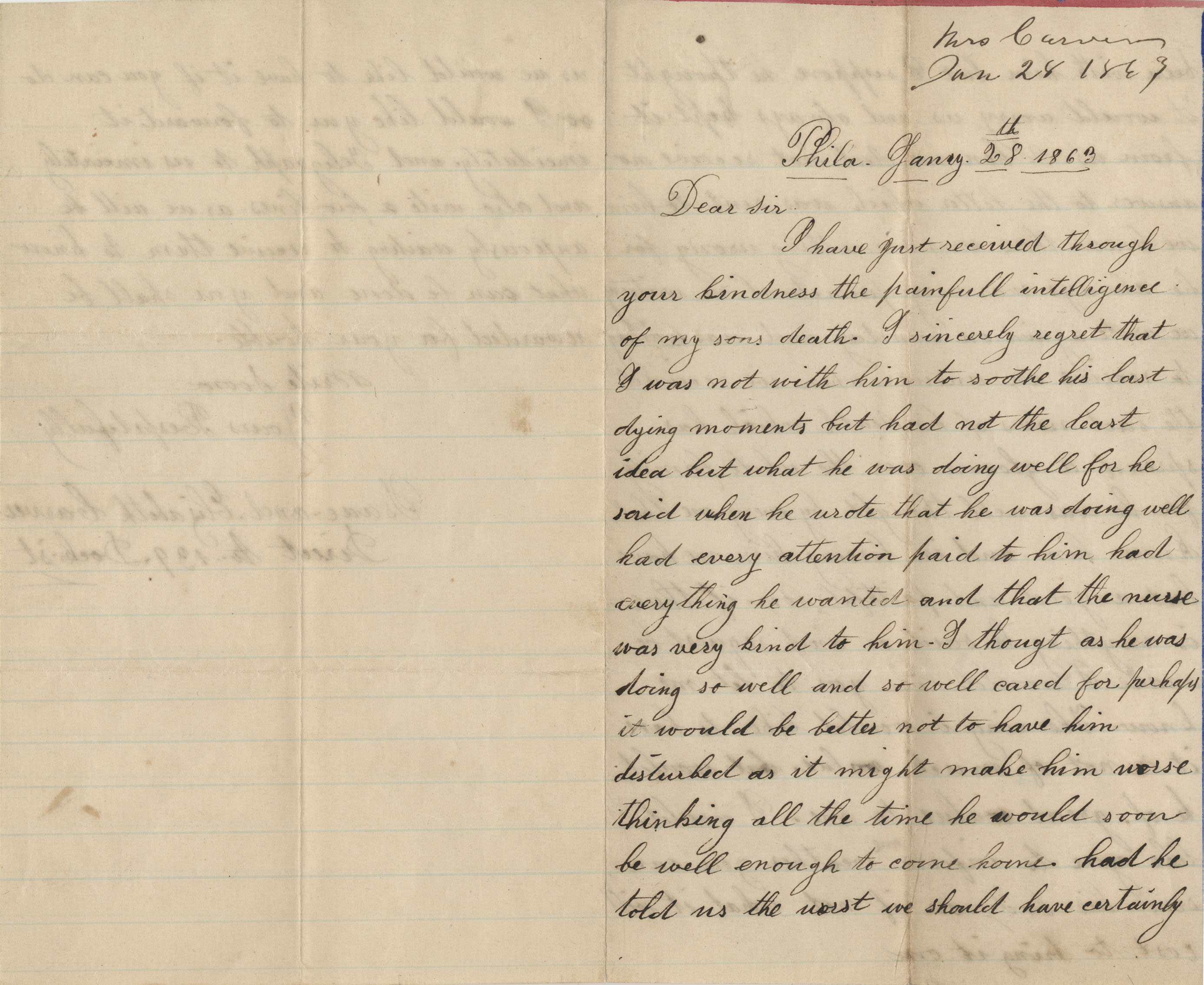 Letter from Elizabeth Carver to Edgar Knapp, 28 January 1863, page 1