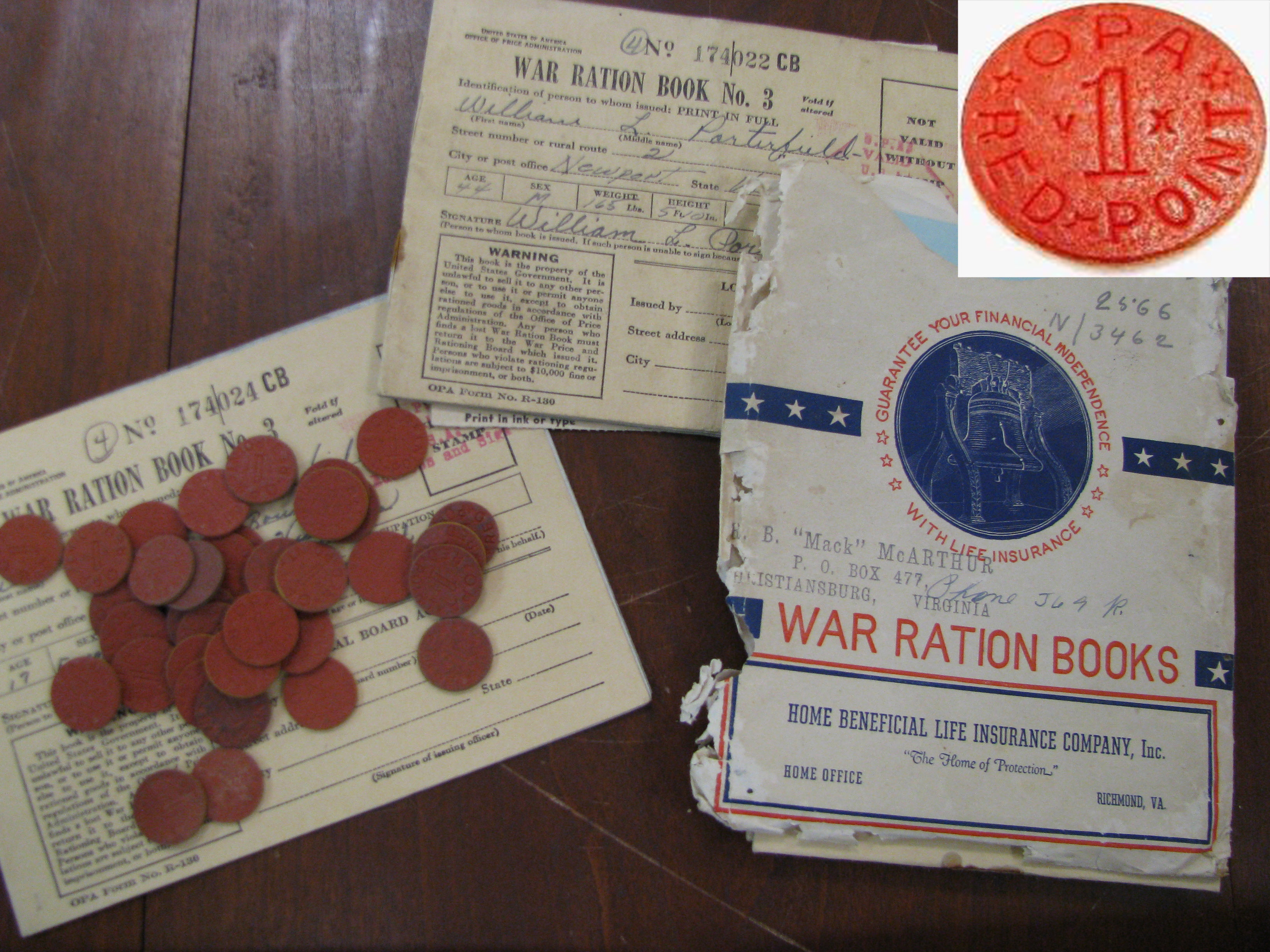 World War II rationing program materials [inset: OPA Red Point]