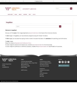 Screenshot of new ImageBase website on August 2, 2018 (imagebase.lib.vt.edu)