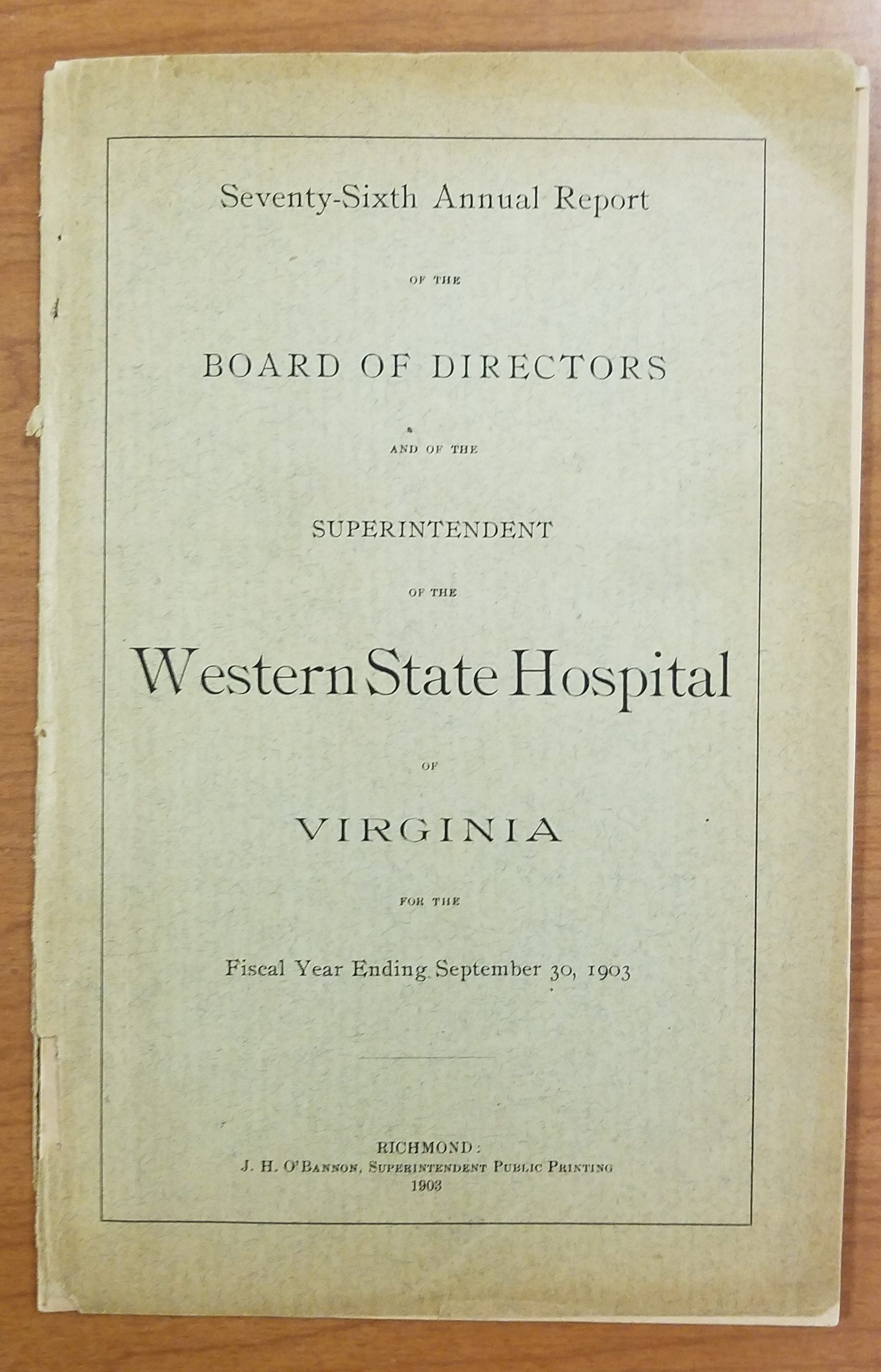 Western State Hospital Annual Report 1903