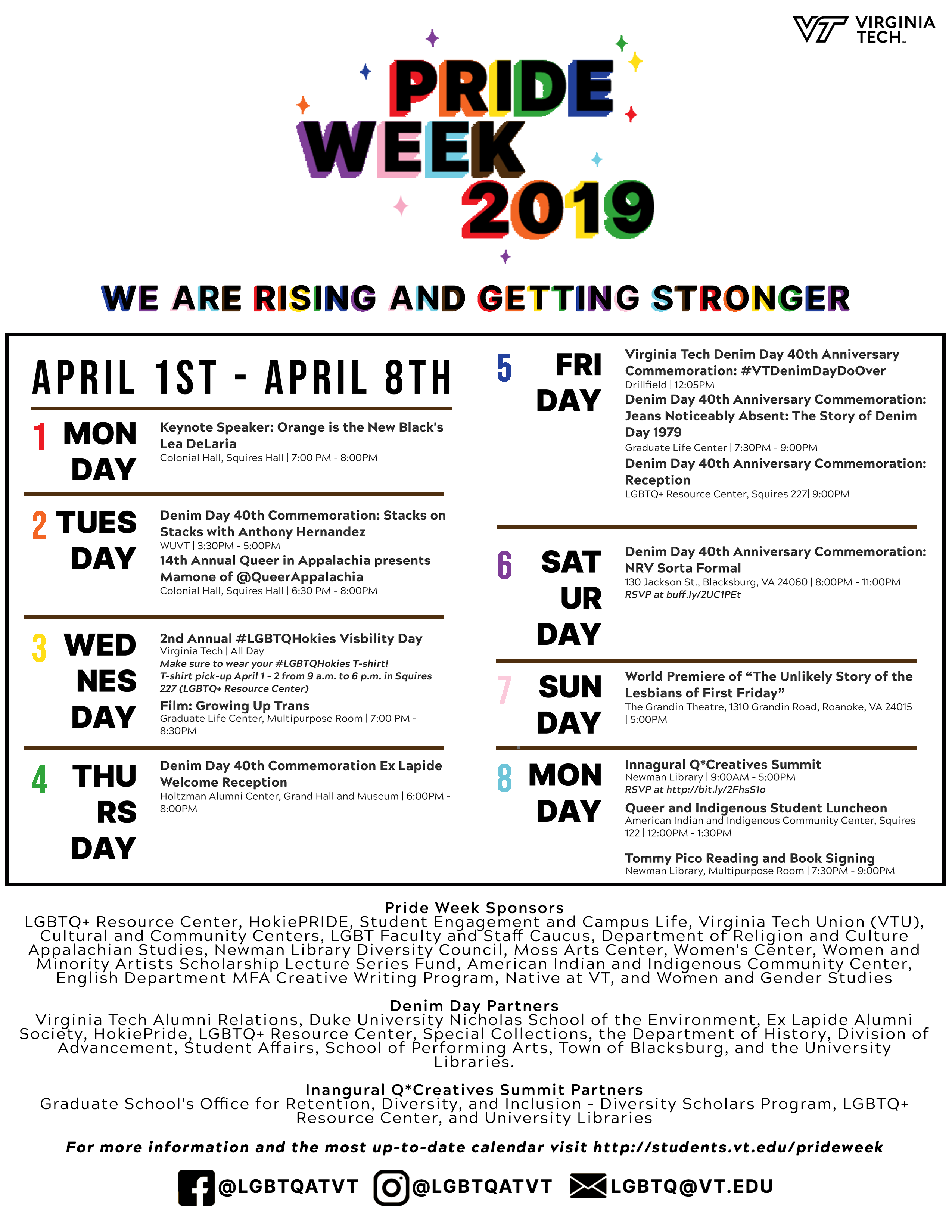 Pride Week 2019 calendar