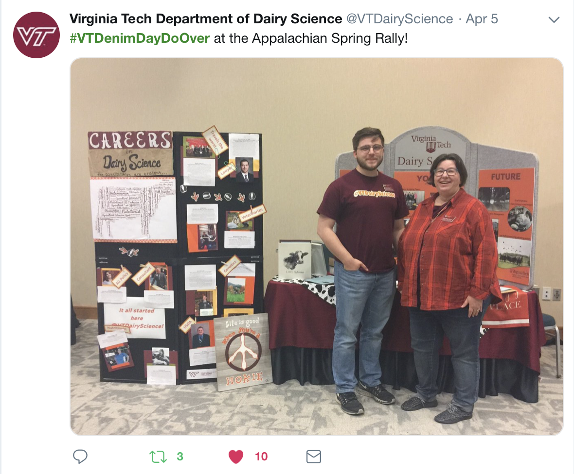 Screenshot of a tweet from the VT Department of Dairy Science.