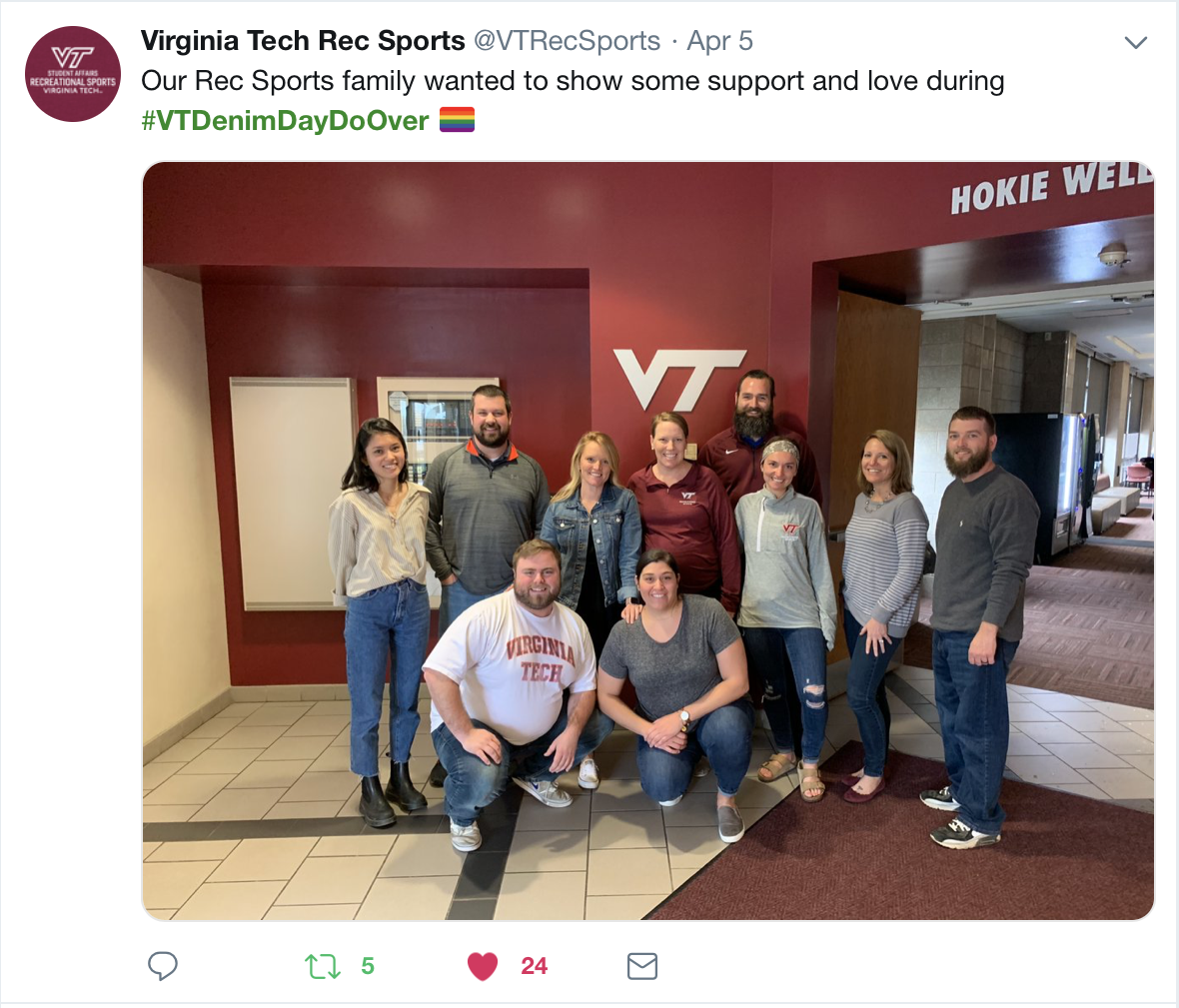 Screenshot of a tweet from VT Rec Sports.