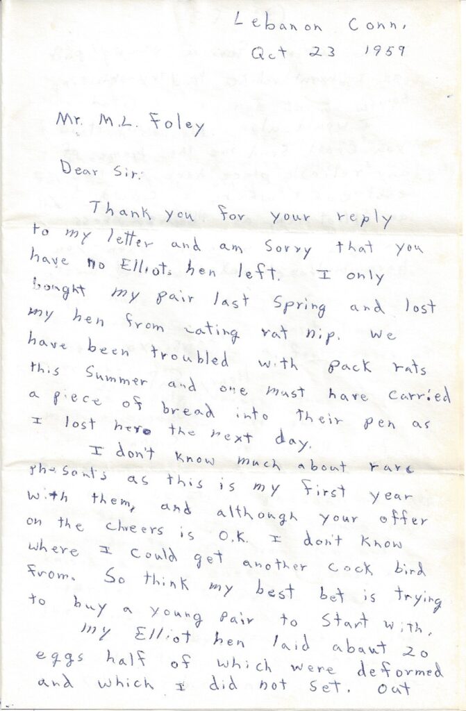 Page 1 of letter from Henry Safranek to M.L. Foley dated October 23, 1959