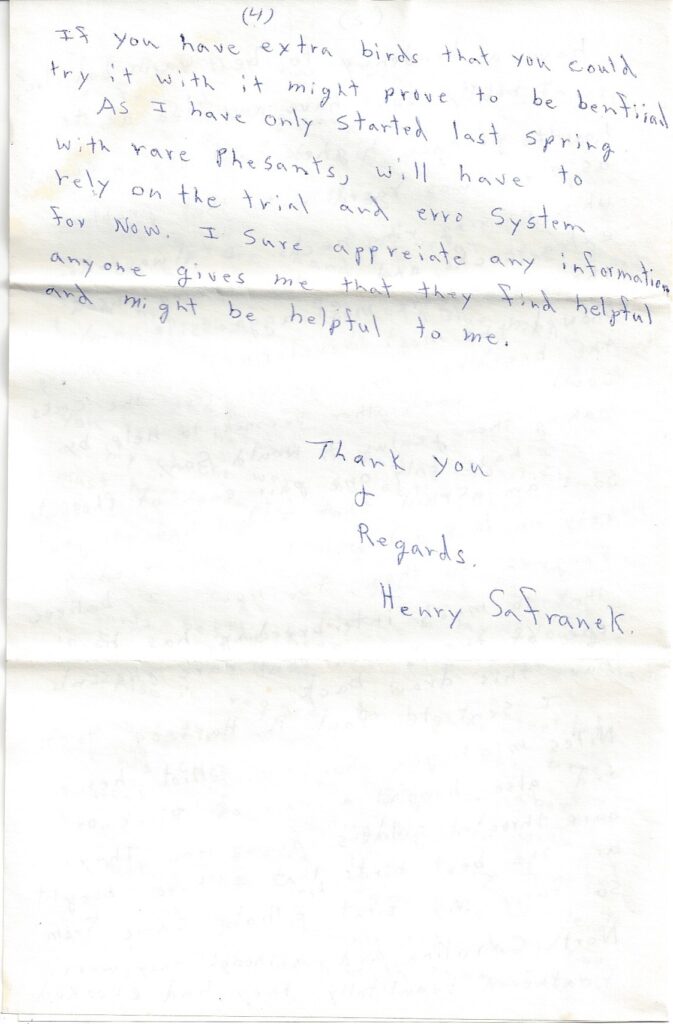 Page 4 of letter from Henry Safranek to M.L. Foley dated November 19, 1959