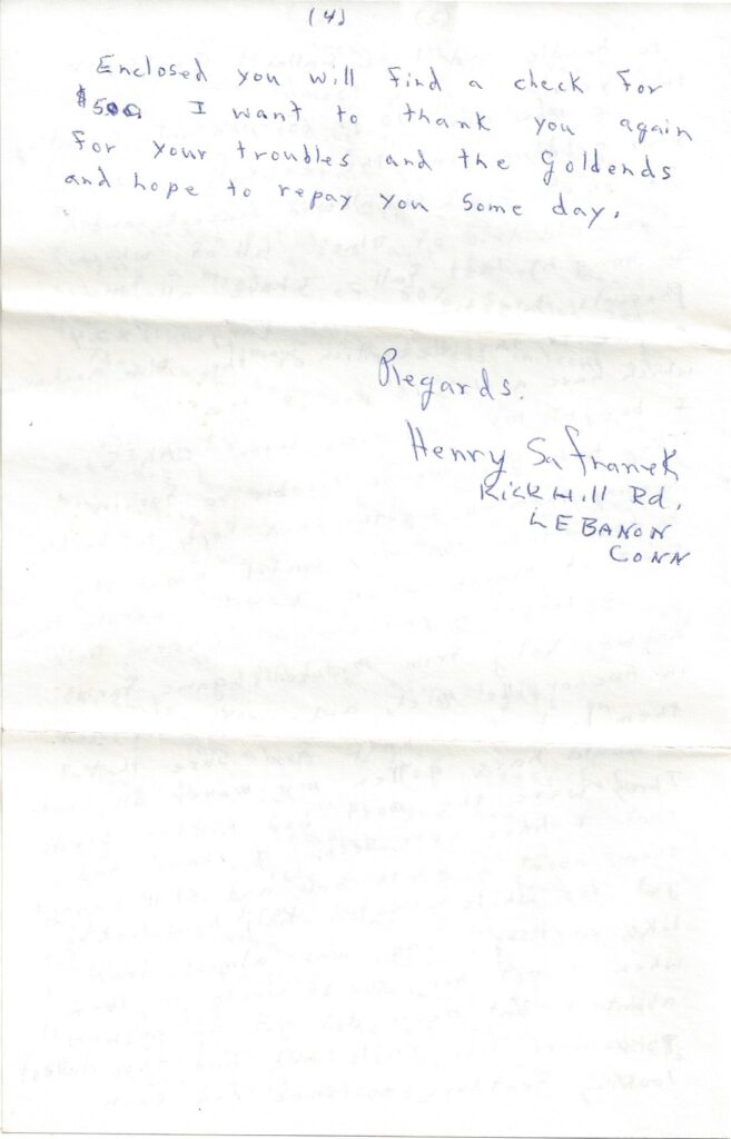 Page 4 of letter from Henry Safranek to M.L. Foley dated December 14, 1959