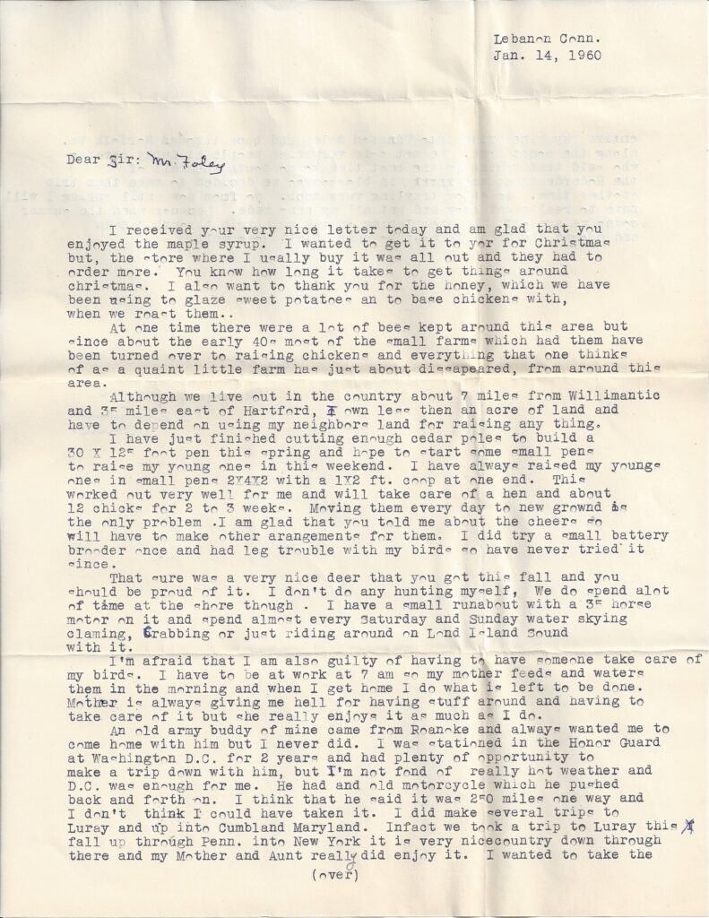 Page 1 of letter from Henry Safranek to M.L. Foley dated January 14, 1960